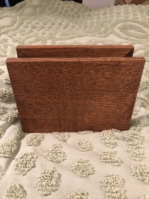 Wood Napkin Holder 80s. With Stained Glass Look Hard Plastic Backing. Rare Find 2
