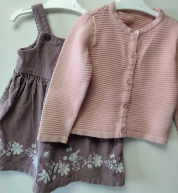 Baby girls clothes dress and cardigan age 2years embroidered hem classic style