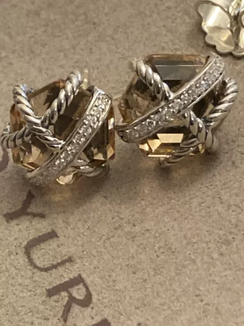USED David Yurman Cable Wrap Earrings With MORGANITE  And Diamonds