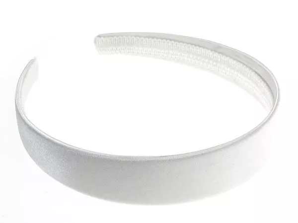 2.5cm (1") White Satin Covered Plastic Alice Hair Band Headband No Teeth