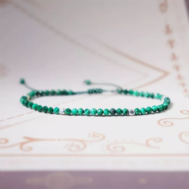 Green Malachite Tiny 3mm Faceted Beads Healing Protection Women Men Bracelet