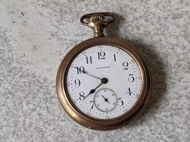 Antique  Pocket Watch  Waltham - Gold Plated  / Gilt- No Glass-  Spares Repairs