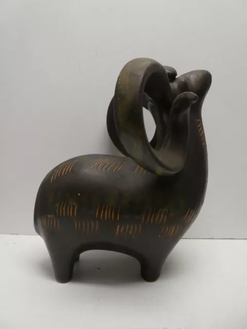 Vintage Continental Pottery Studio Art Ram Goat Statue Scandinavian Figurine