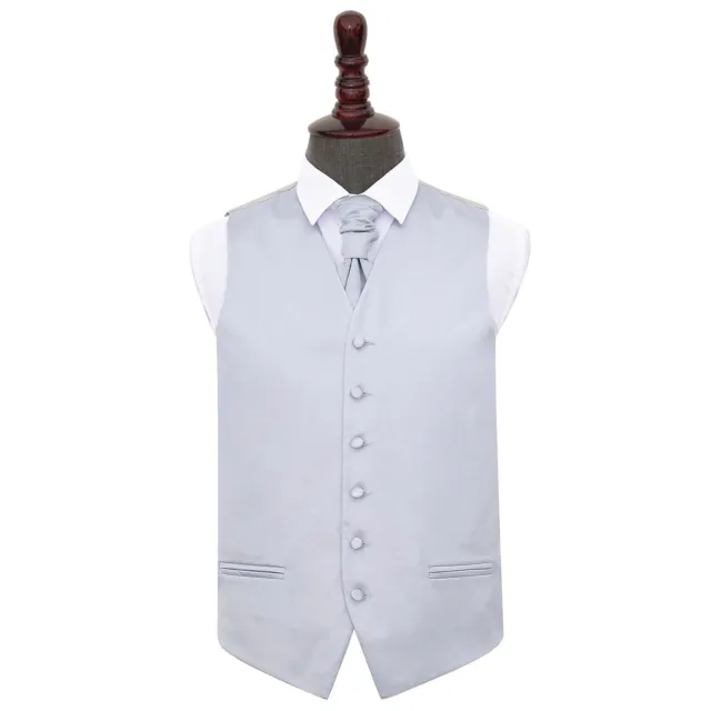 Silver Mens Waistcoat Cravat Set Satin Plain Solid Wedding Tuxedo by DQT