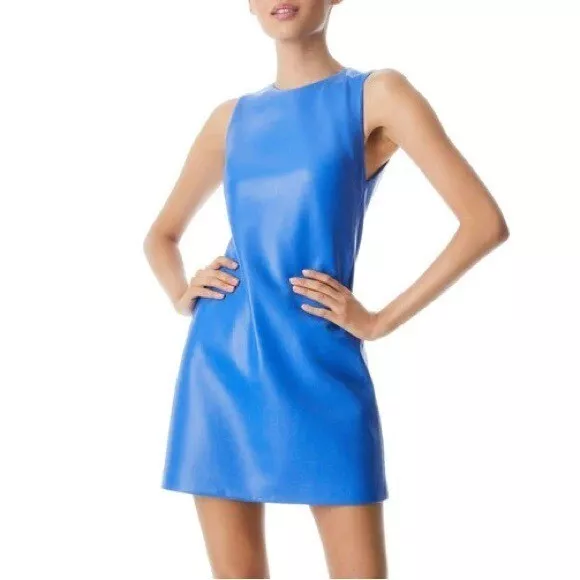 Alice + Olivia Coley Vegan Leather Dress Palace Blue Mini Size 8