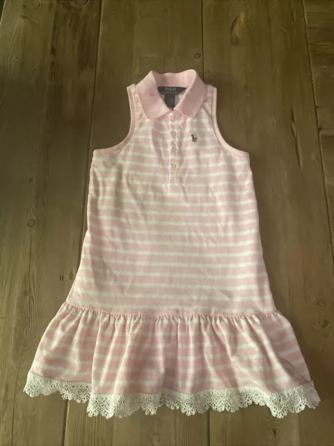 Polo Ralph Lauren Girls 6 Pink White Striped Collared Racer Back Dress