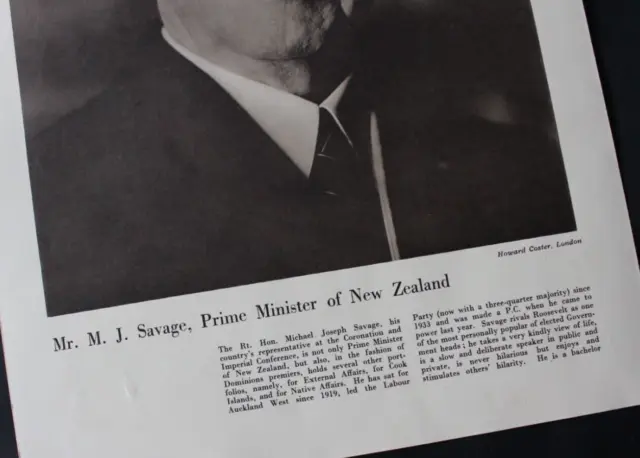 1937 Magazine Print MR. M.J. SAVAGE, PRIME MINISTER OF NEW ZEALAND 12" x 8.5" 2