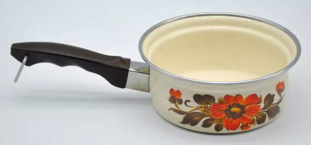 Vintage 1970's Enamelware Moneta #14 Sauce Pan 1 Qt No Lid Made in Italy 6 5/8"