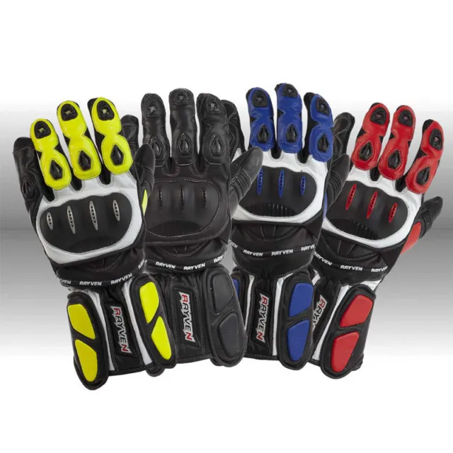 Rayven Race-Tek Leather Sports Motorbike Motorcycle Summer Gloves Sizes S-2XL