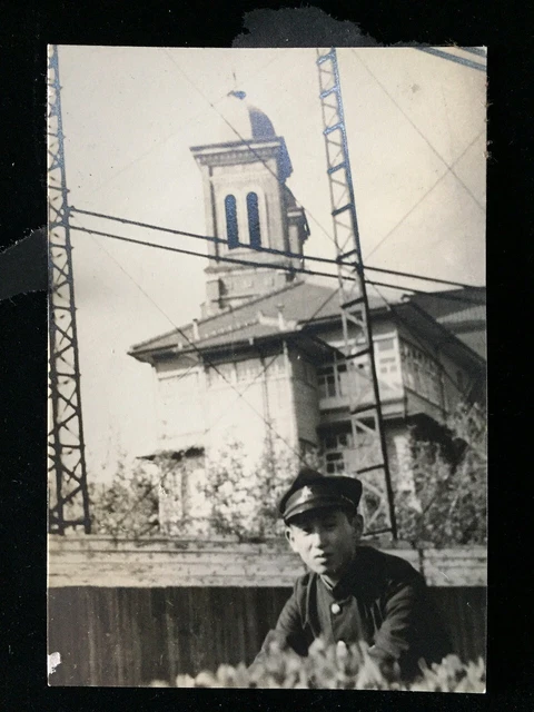 #740 Giapponese Vintage Foto 1940s / Man Uniforme Tappo Student Viaggio