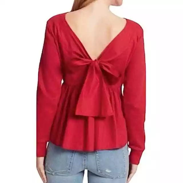 Ella Moss NEW Red Sabrina Crewneck Bow Sweater Top Size Large