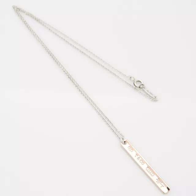 Tiffany & Co. 1837 Narrow Bar Necklace Pendant 16" Silver & Rubedo w/Pouch 3