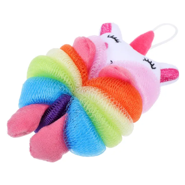 Bolas de baño de dibujos animados esponjas unicornio ducha scrunchie niño pequeño botín