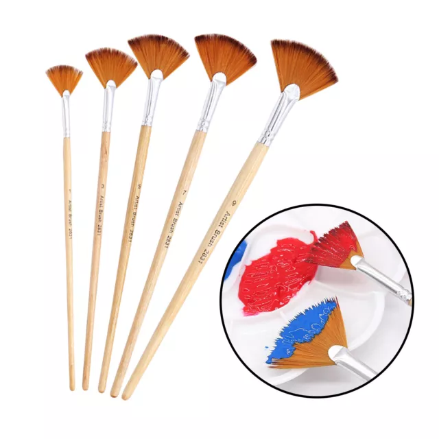 5 Pcs Artisti del Pennello a forma di Ventaglio Pittura A Olio Manico In