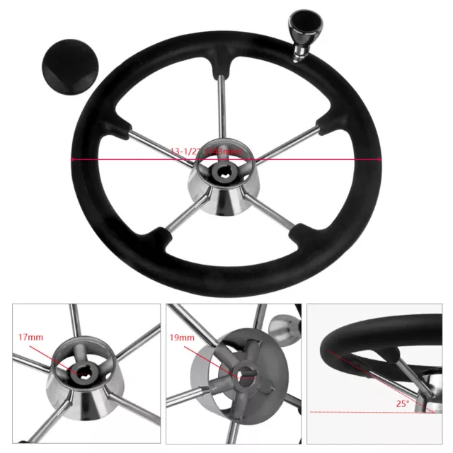 5 Spoke 35CM Marine Boat Steering Wheel Stainless Steel Black Pu Grip W/ Knob AU 3