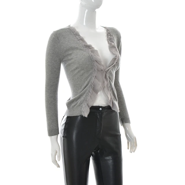 Hollister Donna a Balze Ritagliata Top Cardigan Manica Lunga Taglia S Grigio