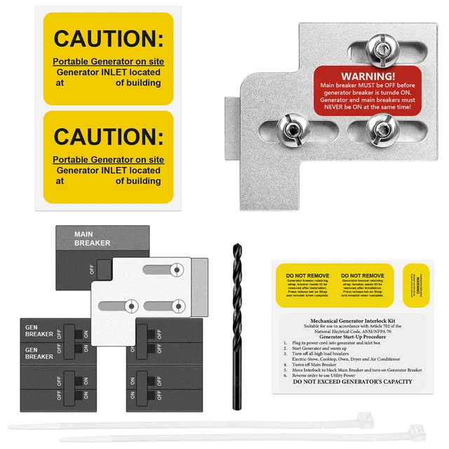LATING Generator Interlock Kit – For Square D Dual Main Service Panels – Brushed Nickel Finish With Hardware