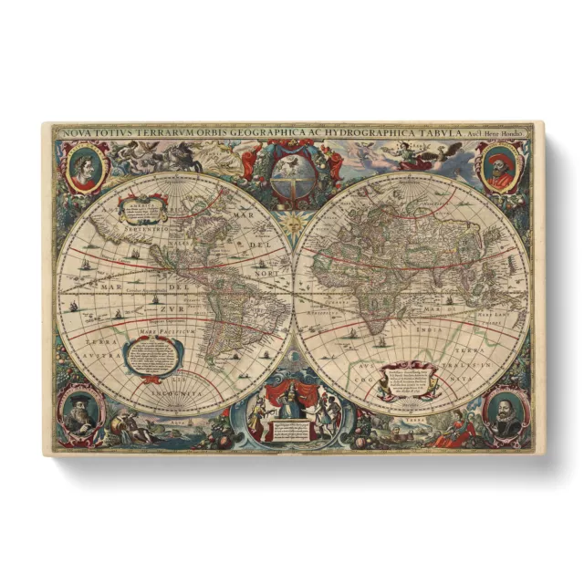 Henricus Hondius Ii - Vintage World Map 2 Canvas Wall Art Print Framed Picture 3