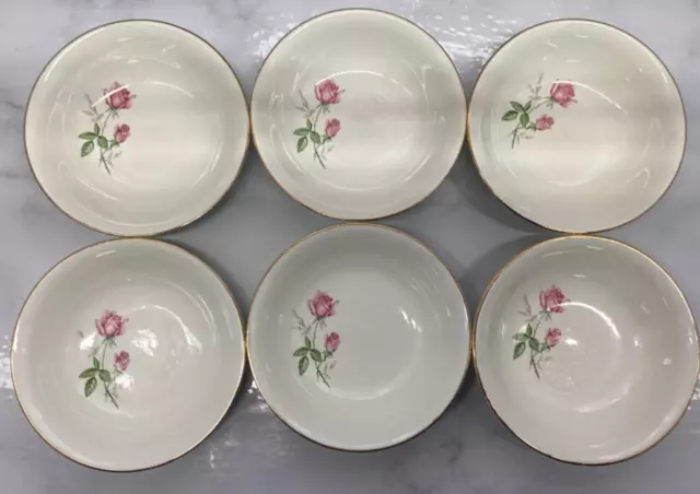 Vintage dessert bowls Tea Rose EDWIN KNOWLES gold trim 6” set of 6