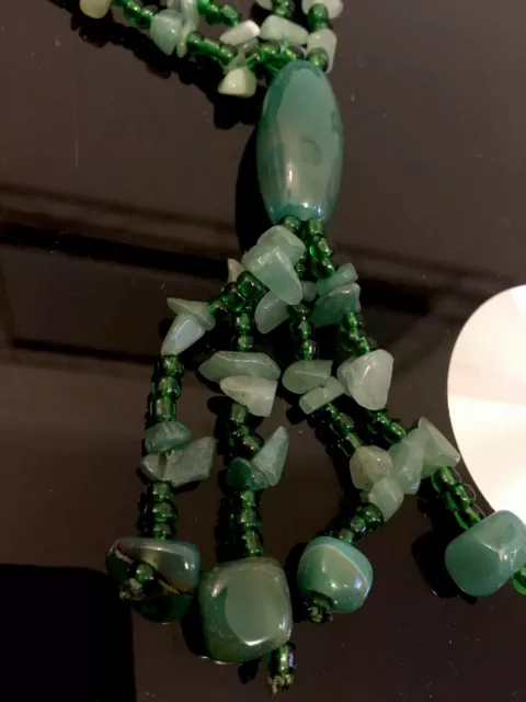 Lovely Natural Dark Light Multi Bead Green Nephrite Jadeite Art Necklace 2