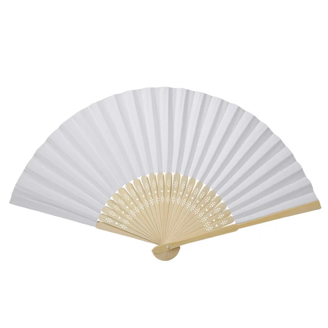 Set Of 5 DIY Blank Paper Fans - Folding Bamboo Ribs Fan For Wedding Shower Party