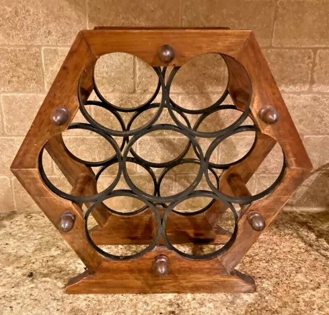 VINTAGE- WOODEN WINE RACK- Hexagon Shape- Holds 7 Bottles