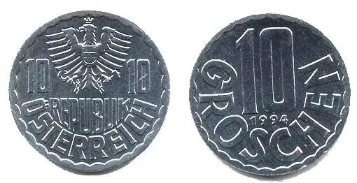 LOT OF 80 UNCIRCULATED Austria 10 Groschen 1994 Coins. World Coins.