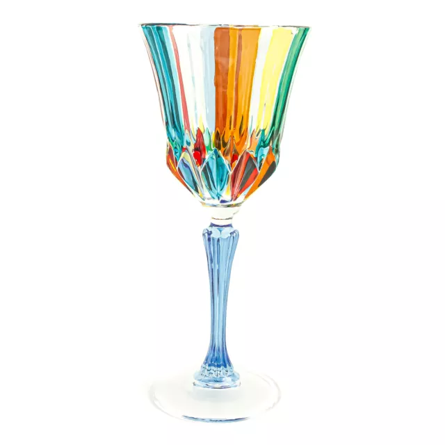 Murano Vin Verre Multi Bleu Tige Rouge Orange Vert Main Peint Venise