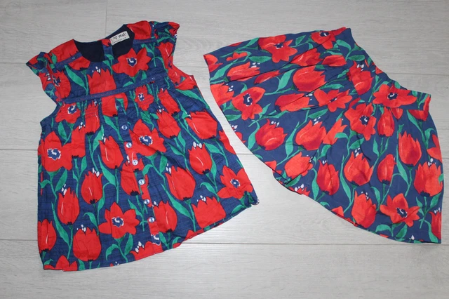 👧 NEXT Girls 2 Piece Co Ord Red Floral Summer Shorts Top Set,Age 4-5 years