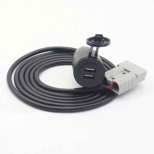 For 50A Anderson Plug to 4.8A Dual USB Port Charger Cable Lead 12/24 Volt Direct