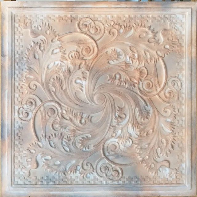 Faux tin vintage Ceiling tiles washed brown decor wall panels PL62 10pcs/lot