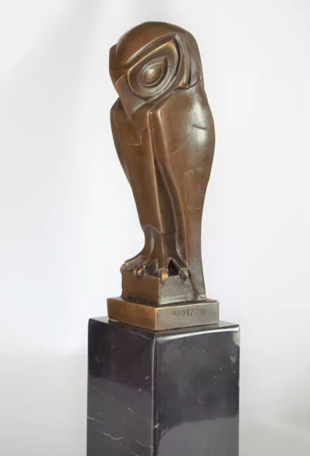 Bronze Skulptur Eule Uhu Vogel Bronzefigur Owl Massiv Art Deco