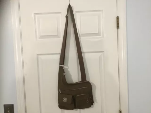 Baggallini Brown Sling Crossbody Adjustable Strap Travel Nylon Bag Multi Pocket
