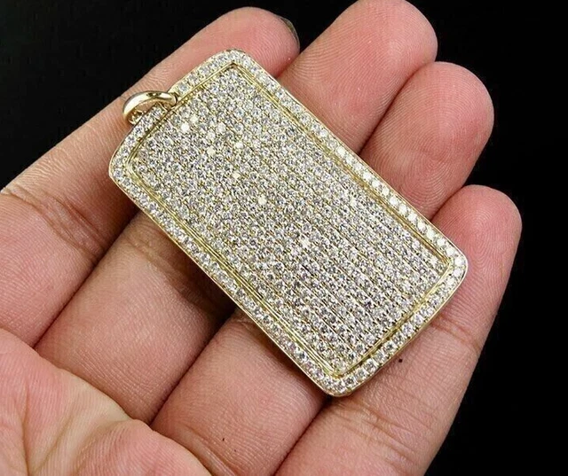 14k Yellow Gold Plated 2.64ct Natural Moissanite Charming Dog Tag Iced Pendant
