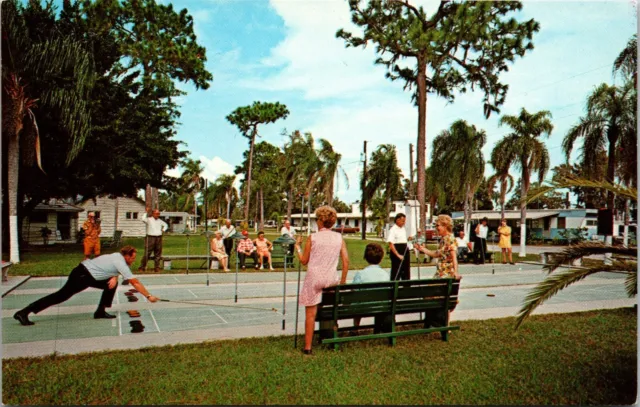 Clearwater Florida FL Shady Lane Mobile Home Park Playing Shuffleboard Postcard