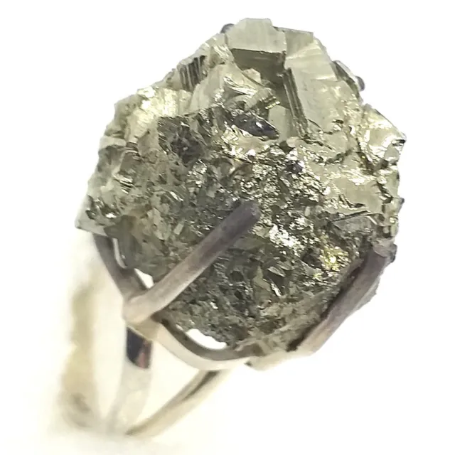 echter NATUR Gold Pyrit Rohstein roh RING 925 Sterling Silber Gr18 Kristallstufe