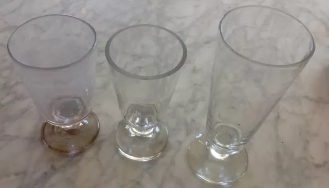 3 verschieden alte große Gläser/Glas 1 x mit Abriß glaube  Biedermeier D767 Ki13