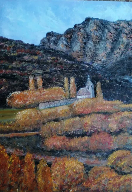 Quadro moderno Autunno in montagna olio su tela  dim 50x70cm dipinto a mano New