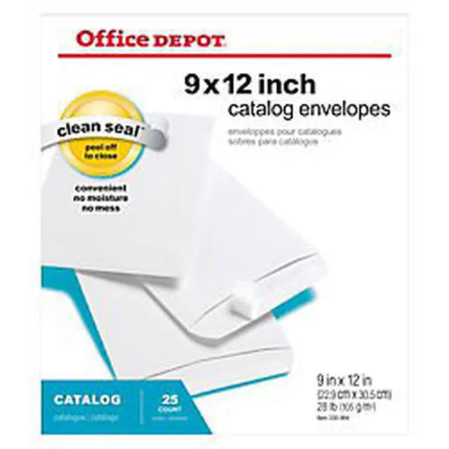 Office Depot Clean Seal(TM) Catalog Envelopes, 9in. x 12in., White, Pack Of 2...