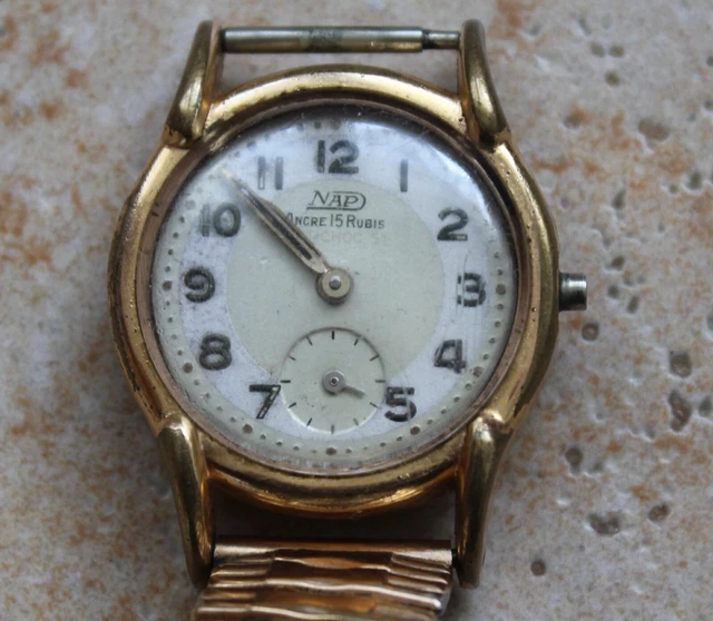 Montre acier MOD ancre 15 rubis petite seconde - patine - mécanique - fonctionne