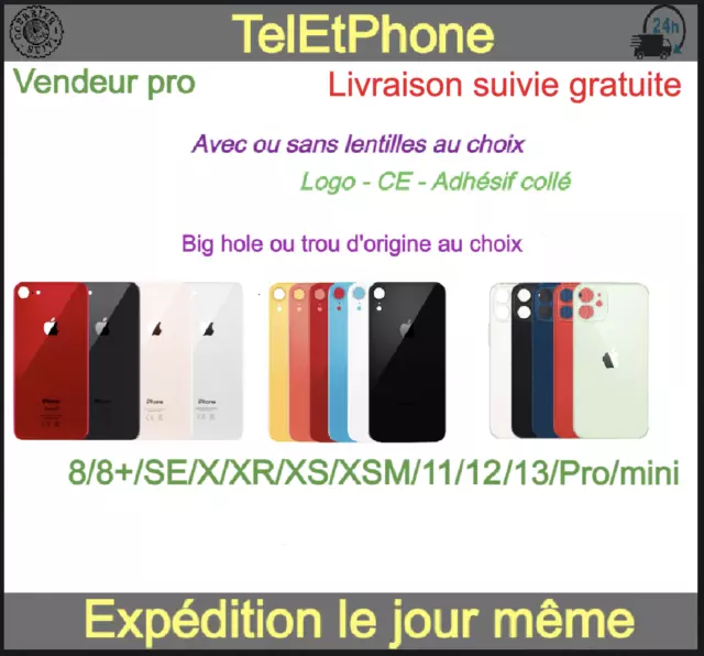 Vitre Arrière Iphone 8 8plus SE X XR XS 11 12 13 Pro Max Logo Adhésif