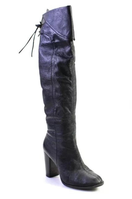 Bronx Womens Block Heel Knee High Boots Black Leather Size 37 7