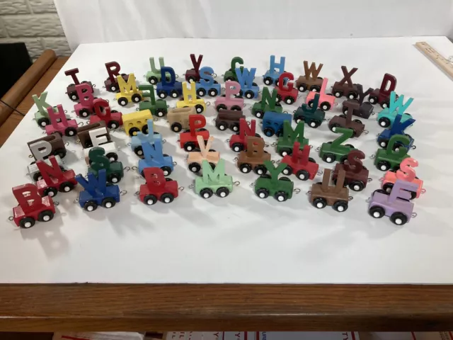 Antique handmade wooden Alphabet train. MISSING SOME LETTERS