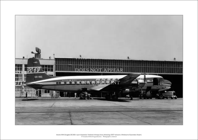 Ansett-ANA Douglas DC-6B A3 Art Print – Essendon 1957 – 42 x 29 cm Poster