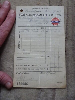 1933 Anglo American Oil Company receipt Anglo-American Pratts sealed AAO Co