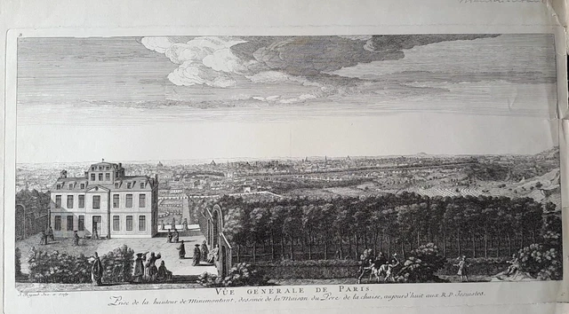 Rare large 19th century engraving general view of Paris from the house of Père Lachaise