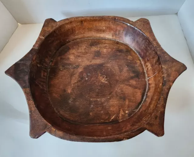 Antique Primitive Indian Hand Carved Wooden Parat Bowl Kneading Bowl 20"