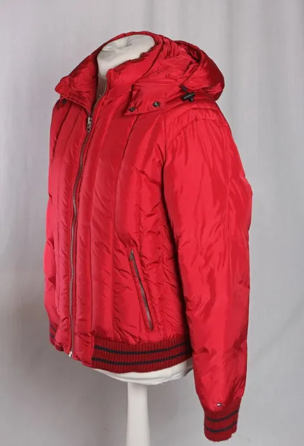 Tommy Hilfiger Down & Feather Puffer Coat Red Blue Jacket Hood Men's S Winter