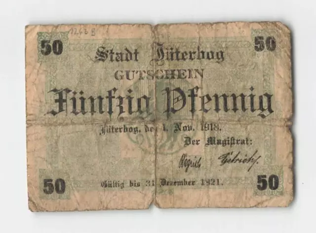 1918 Stadt Jüterbog - Gutschein Notgeld 50 Pf. Fünfzig Pfennig