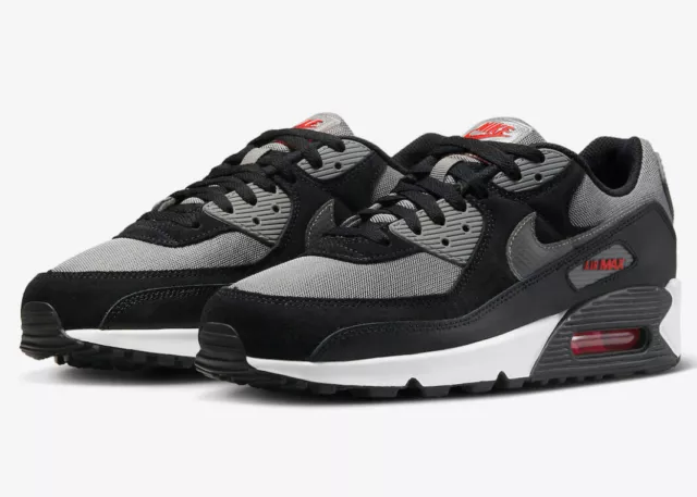 Nike Air Max 90 Gris Negro Rojo Zapatillas Deportivas 45US 11 FD0664-001 Hombre